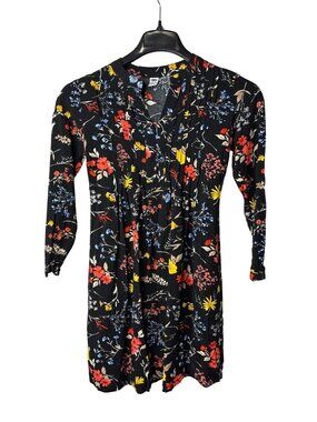 Old Navy Maternity Long Sleeve Tunic Top XS Tie Back V Neck Floral Multicolor